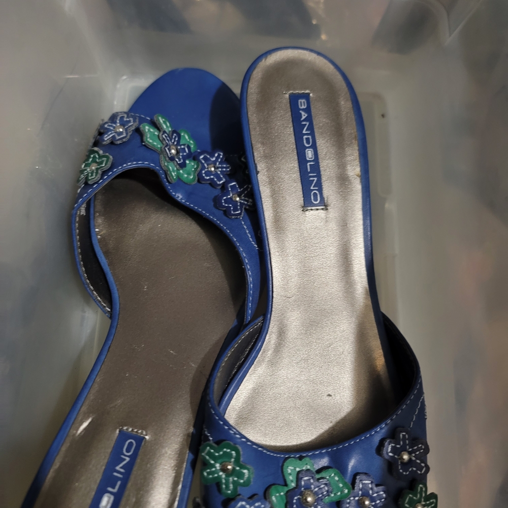Bandolino Blue and Green Floral Mules
